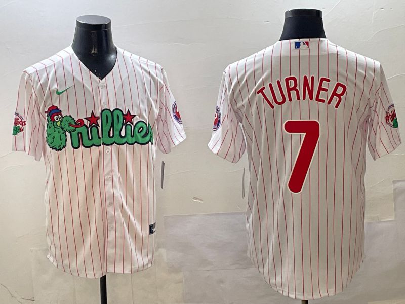 Men Philadelphia Phillies #7 Turner White Stripe Three generations Joint Name Game 2025 Nike MLB Jersey style 1->philadelphia phillies->MLB Jersey